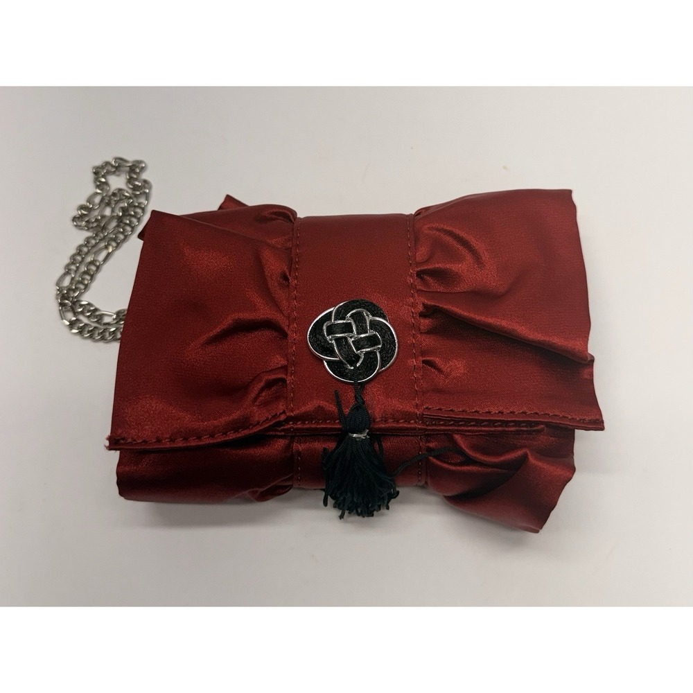 White House Black Market Red Satin Bow Evening Clutch Chain Strap Tassel WHBM